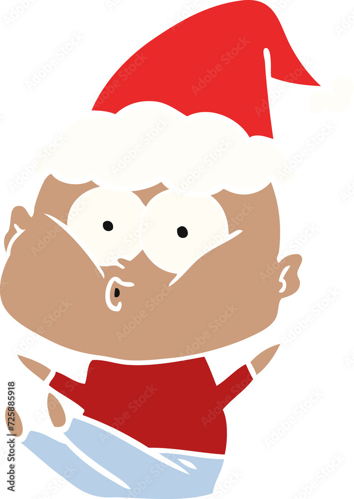 flat color illustration of a bald man staring wearing santa hat flat color illustration of a bald man staring wearing santa hat