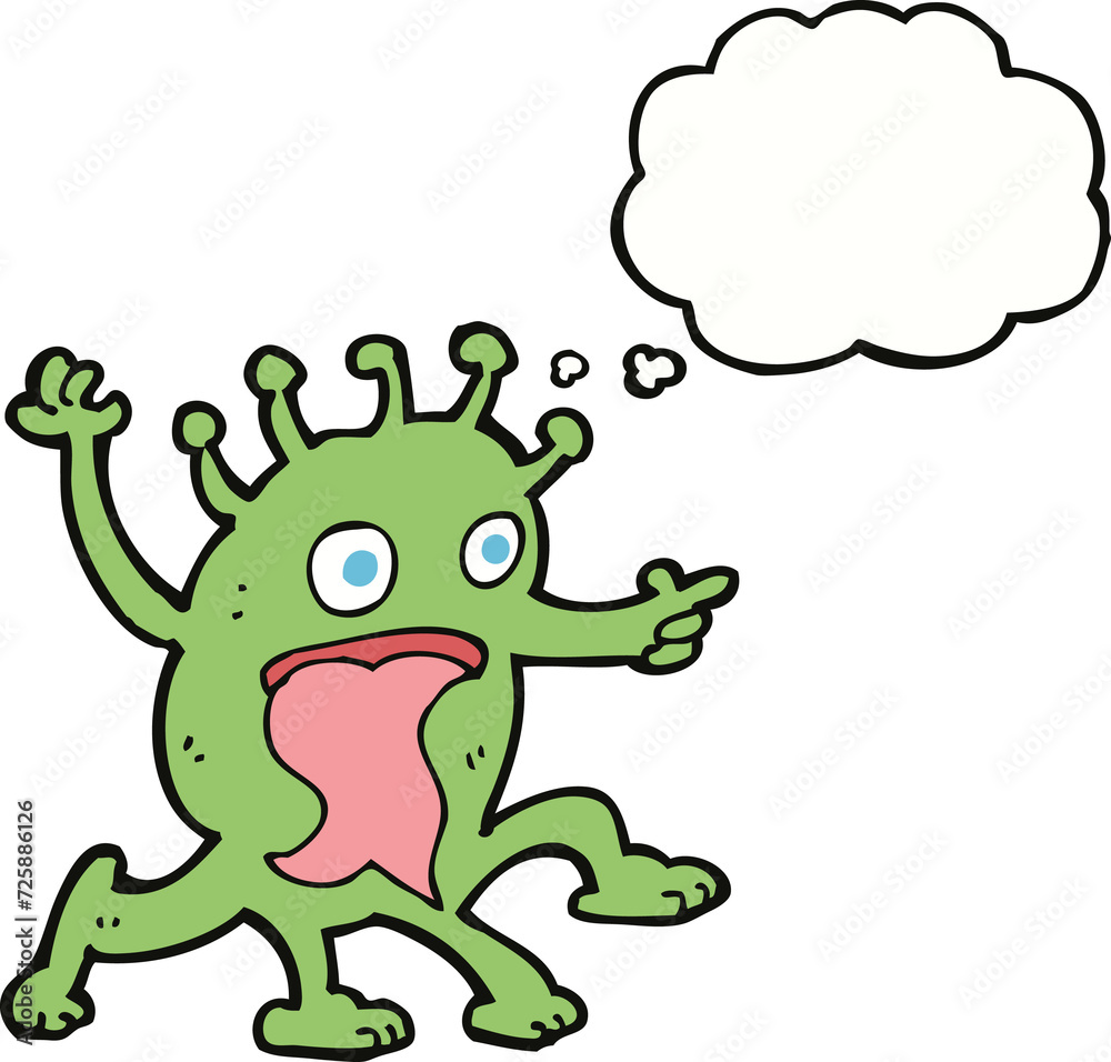 cartoon weird little alien with thought bubble cartoon weird little alien with thought bubble