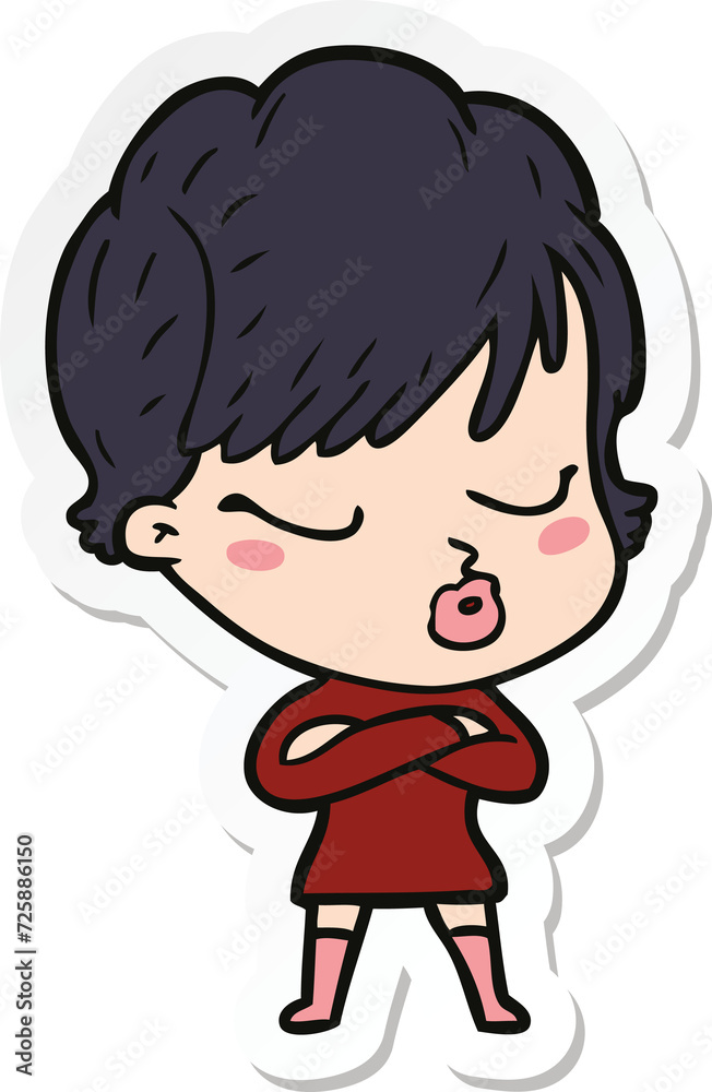 sticker of a cartoon woman with eyes shut sticker of a cartoon woman with eyes shut