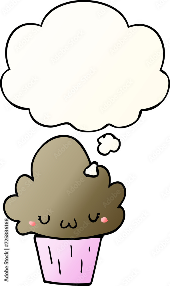 cartoon cupcake with face and thought bubble in smooth gradient style cartoon cupcake with face and thought bubble in smooth gradient style