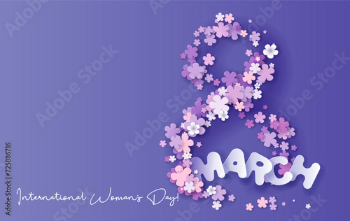 Women day background with frame flowers. 8 March invitation card.