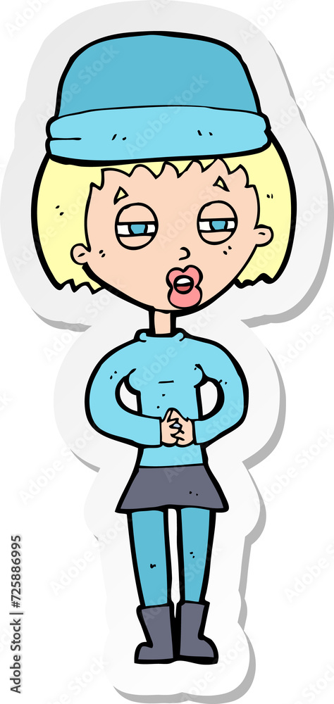 sticker of a cartoon woman wearing winter hat sticker of a cartoon woman wearing winter hat