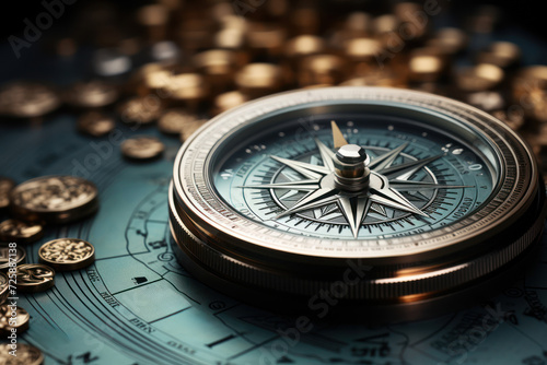 A creative illustration of a financial compass pointing towards ethical investments, emphasizing the importance of responsible and sustainable banking. Generative Ai. photo
