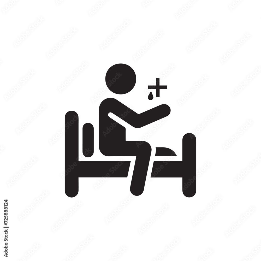 Sick person on bed icon vector Sick person on bed icon vector