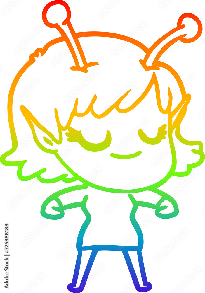 rainbow gradient line drawing smiling alien girl cartoon rainbow gradient line drawing smiling alien girl cartoon
