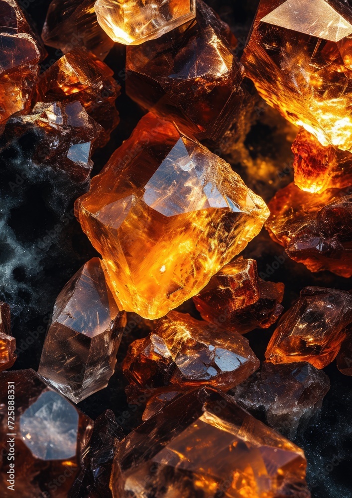 close up set of yellow topaz, top view, shine brightly , dark background close up set of yellow topaz, top view, shine brightly , dark background