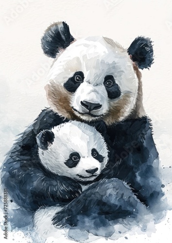 watercolor baby and mother Panda © Maryna