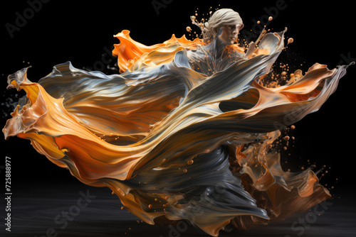 Bold strokes of ink create an abstract figure in motion, capturing the dynamism and energy inherent in the collective movements of people. Generative Ai.