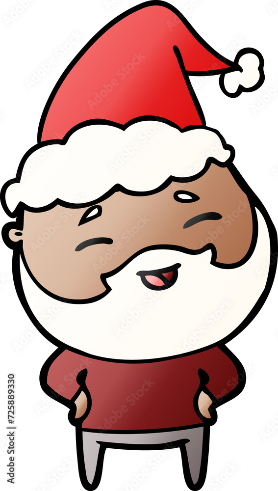 gradient cartoon of a happy bearded man wearing santa hat gradient cartoon of a happy bearded man wearing santa hat