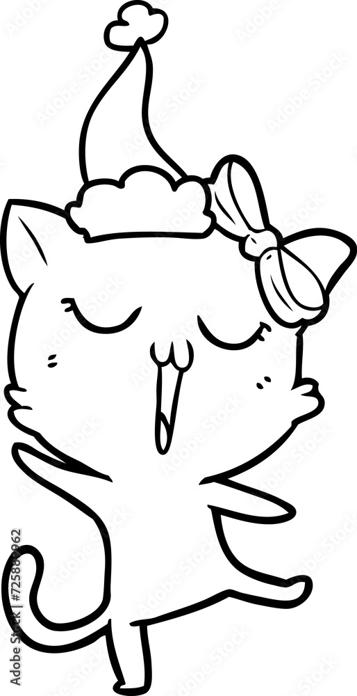 line drawing of a cat wearing santa hat line drawing of a cat wearing santa hat