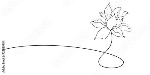 One line art silhouette of lotus isolated on white background for logo, greeting cards, business card