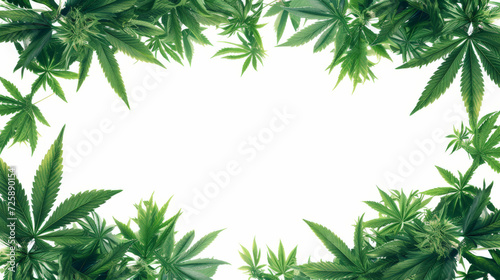 Marijuana leaves circling a blank white space, ideal for text.