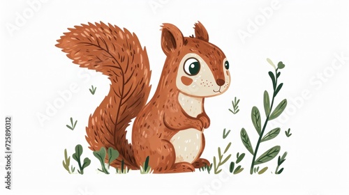 little squirrel naive kids style  isolated on clean white background
