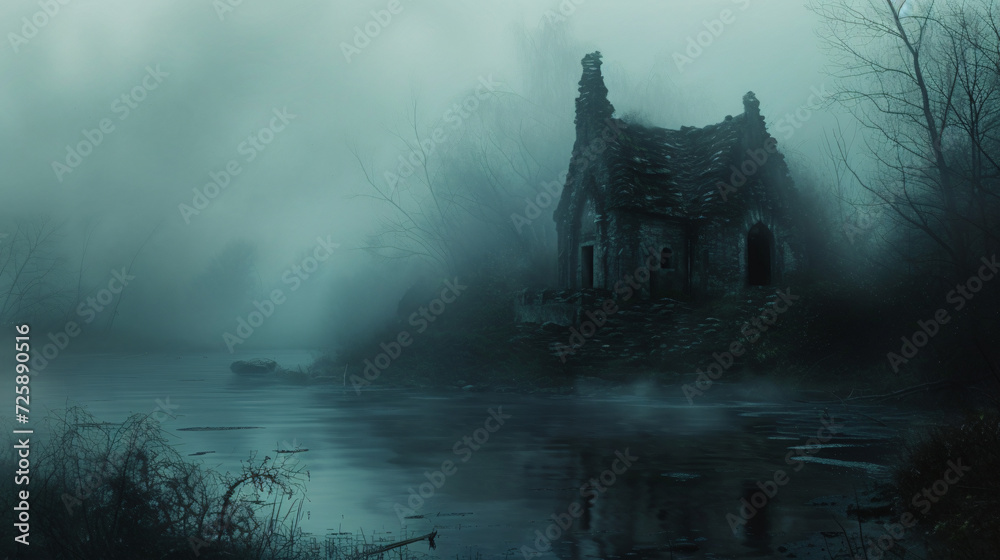 old stone house in the dark