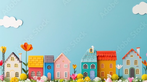 Sales banner with scandinavian houses, free copy space