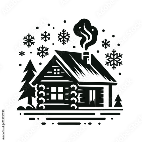  Cozy Winter Cabin Silhouette with Snowflakes
