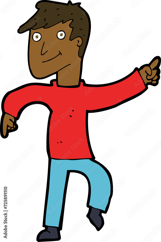 cartoon happy man pointing