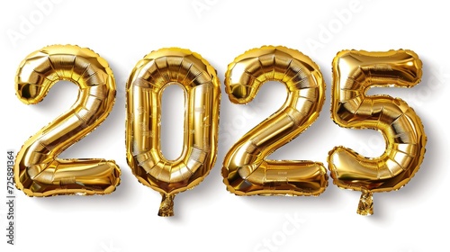celebratory "2025" lettering made with gold foil balloons