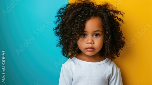 afro american girl toddler with curly hair stay in white long sleeve © Maryna