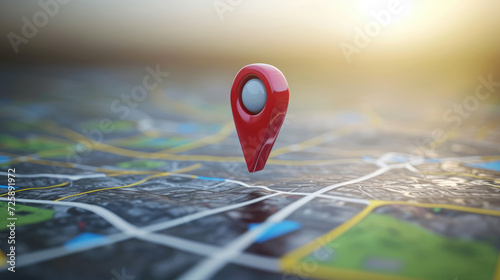 A glowing red marker stands out on the digital map, marking your destination	
 photo
