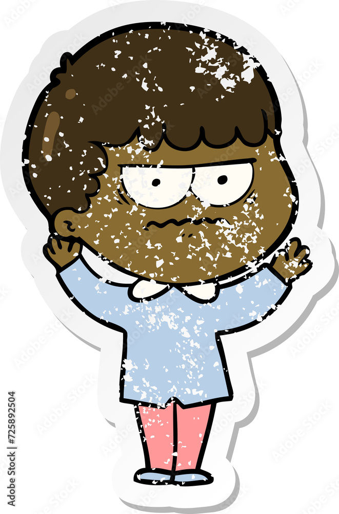 distressed sticker of a cartoon annoyed man distressed sticker of a cartoon annoyed man