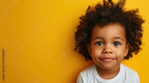 afro american boy toddler with curly hair stay in white long sleeve or t shirt © Maryna