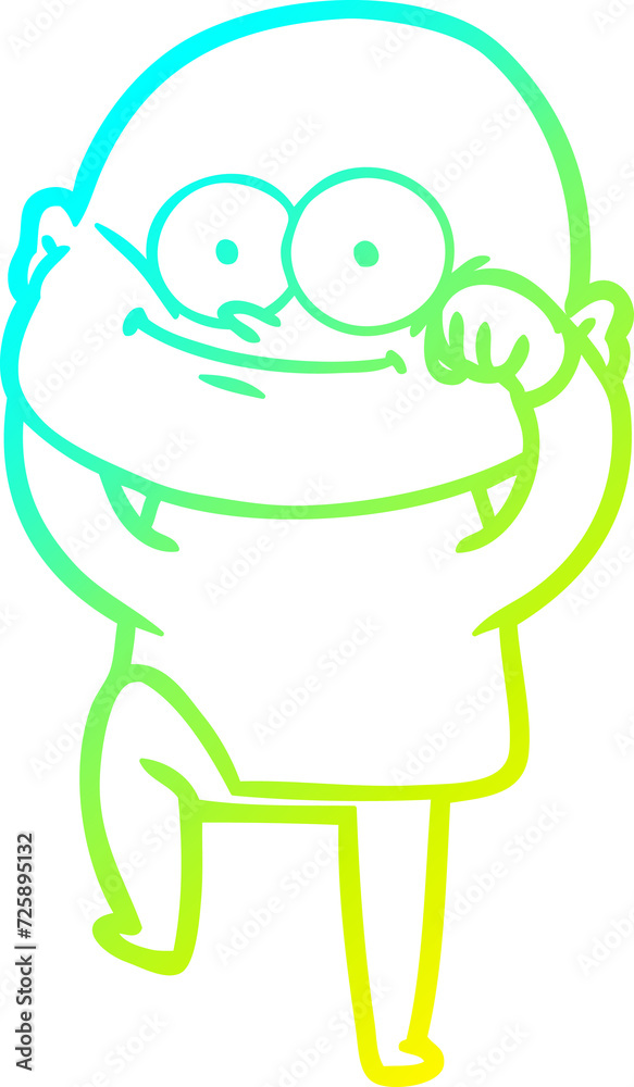 cold gradient line drawing cartoon bald man staring
