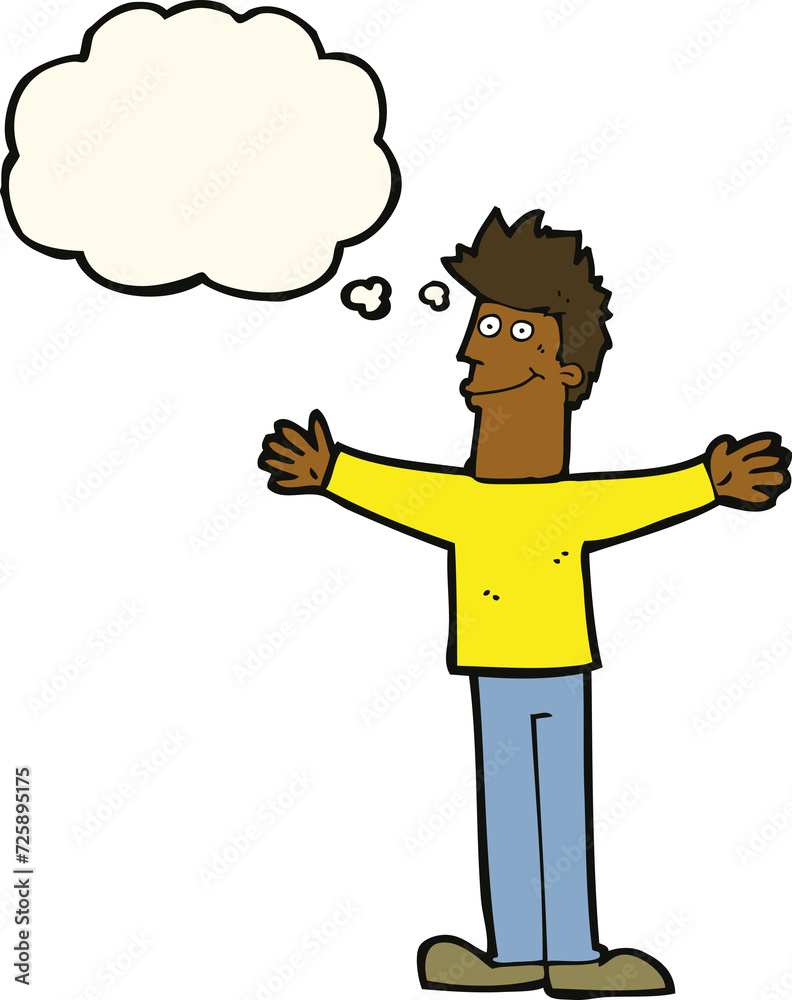 cartoon happy man with thought bubble cartoon happy man with thought bubble