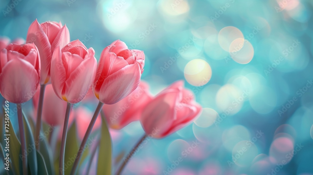 Pink Tulips in Soft Focus with Sparkling Bokeh