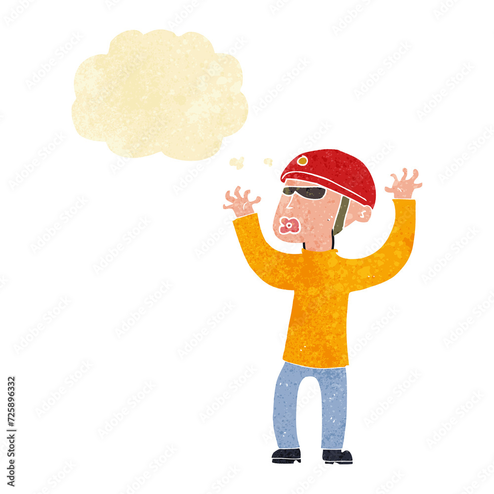 cartoon security man panicking with thought bubble cartoon security man panicking with thought bubble
