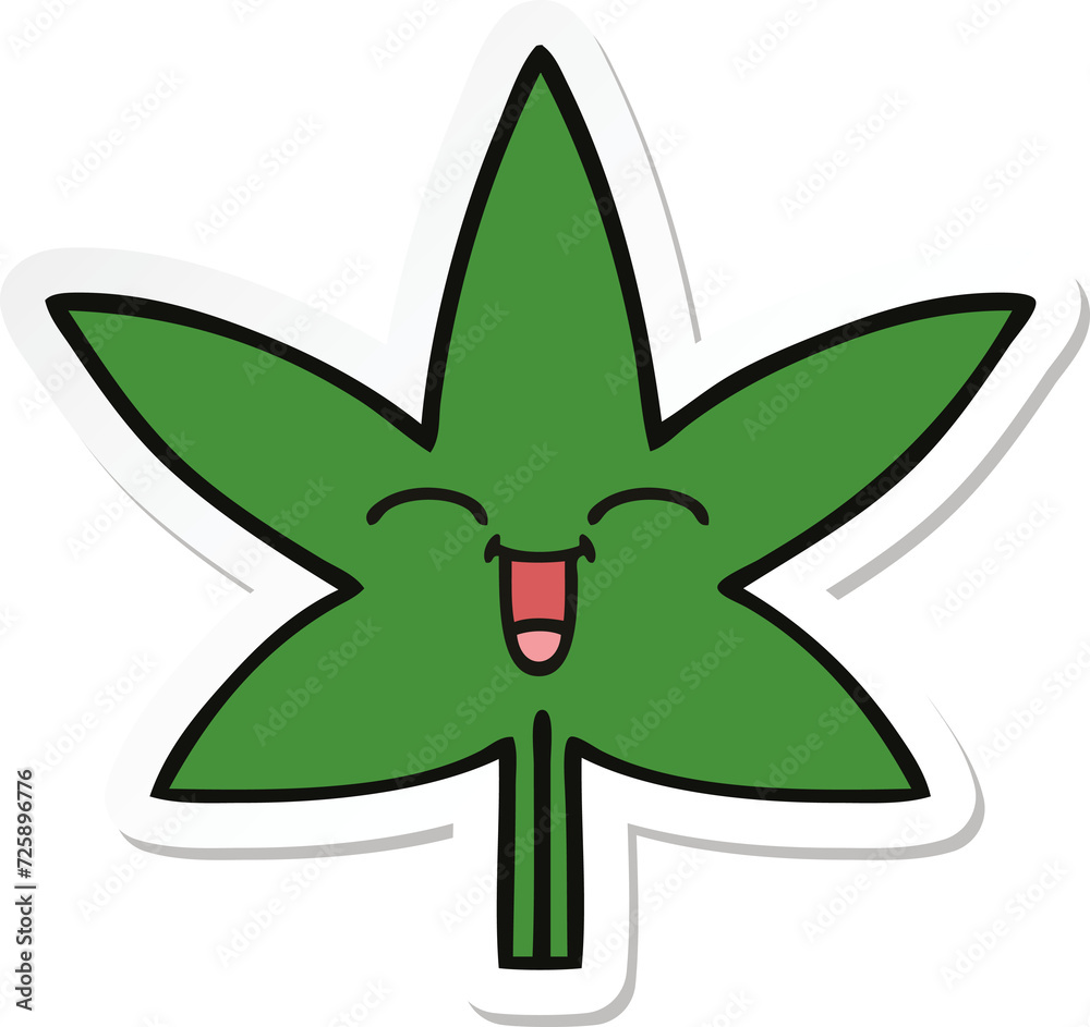sticker of a cute cartoon marijuana leaf sticker of a cute cartoon marijuana leaf