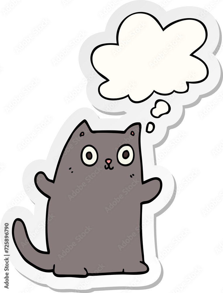 cartoon cat and thought bubble as a printed sticker cartoon cat and thought bubble as a printed sticker