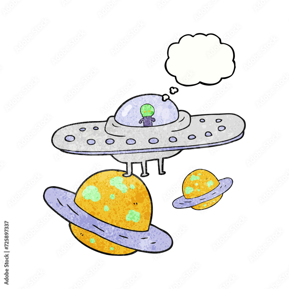 thought bubble textured cartoon flying saucer in space thought bubble textured cartoon flying saucer in space