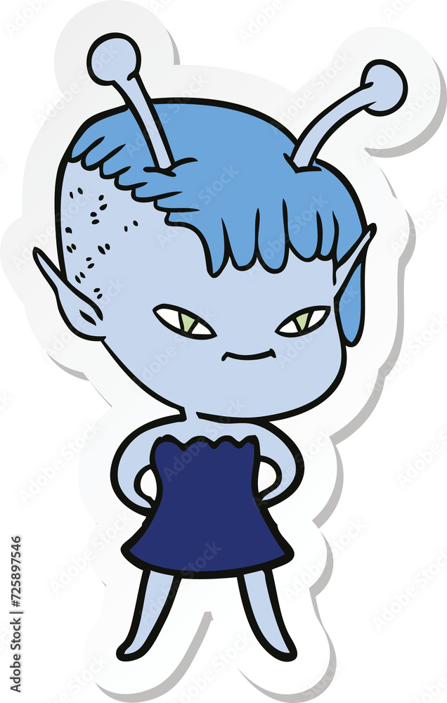 sticker of a cute cartoon alien girl sticker of a cute cartoon alien girl