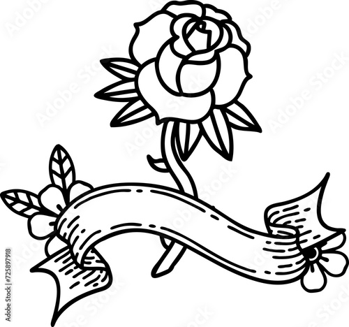 Wallpaper Mural black linework tattoo with banner of a rose Torontodigital.ca