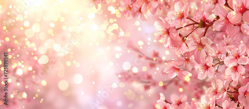 Pink cherry blossoms with abstract lights background © ksu_ok