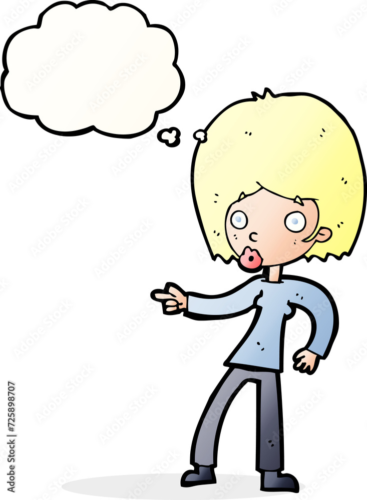 cartoon woman pointing with thought bubble cartoon woman pointing with thought bubble