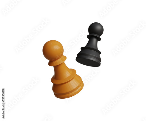 3D pawn chess pieces floating on transparent background. Creative battle concept. Board game. 3d illustration