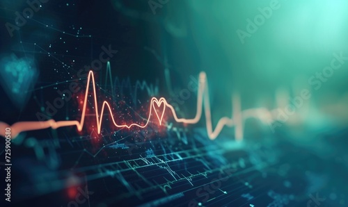 ECG cardiogram graph on dark background. Abstract medicine background