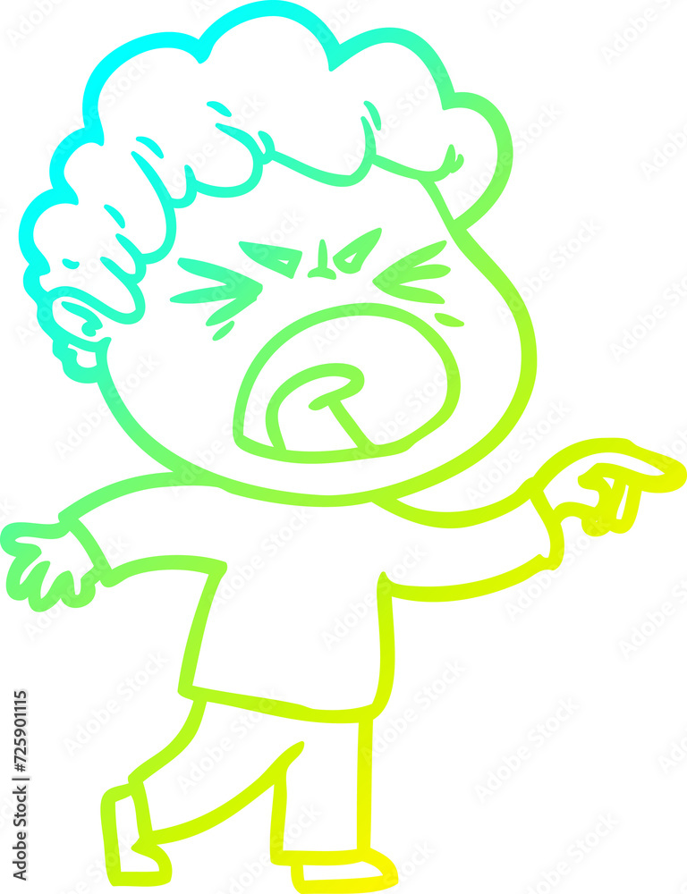 Fototapeta premium cold gradient line drawing cartoon furious man