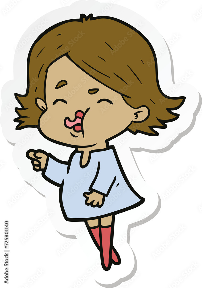 sticker of a cartoon girl pulling face