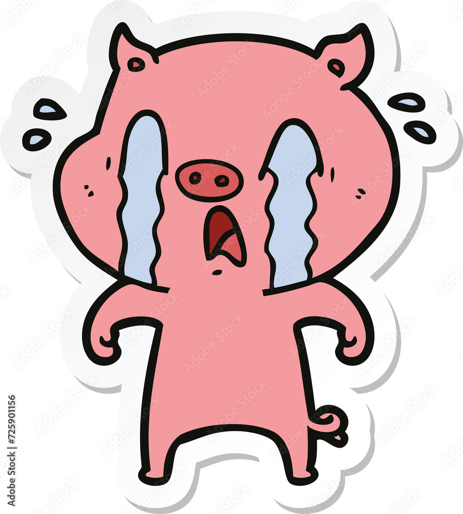 Fototapeta premium sticker of a crying pig cartoon