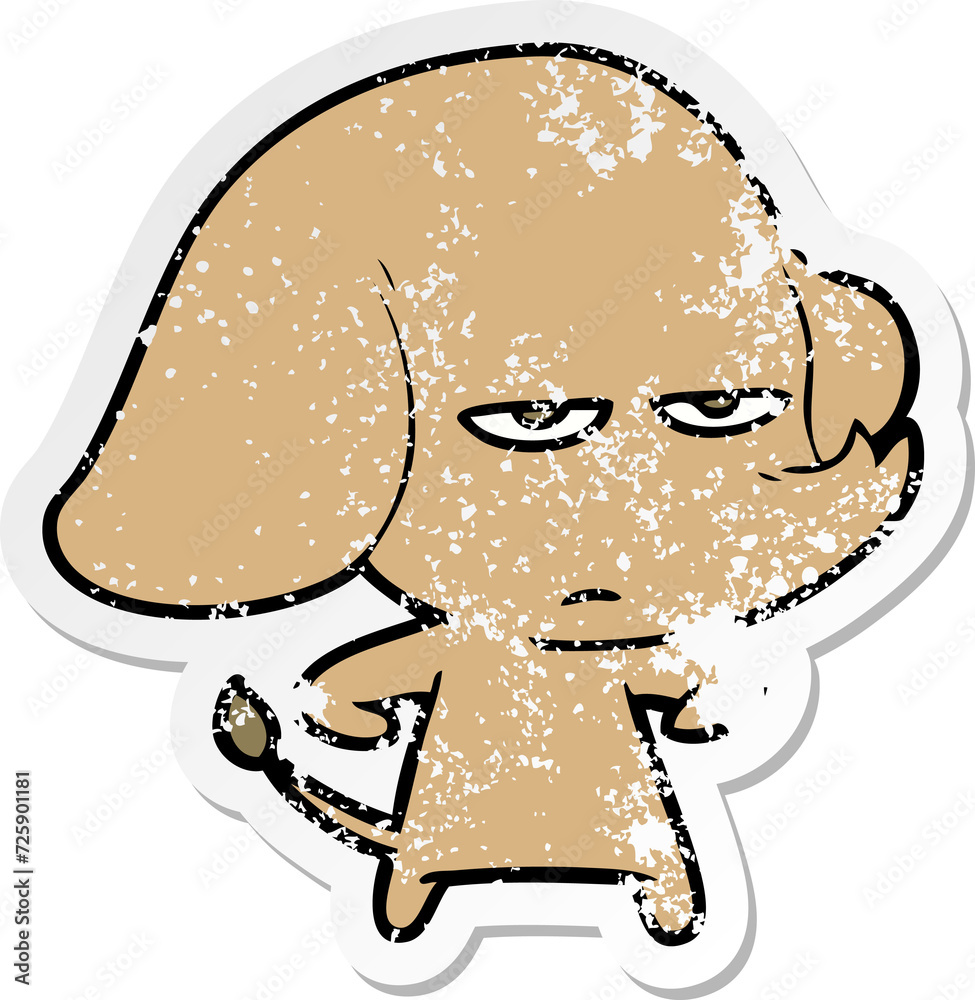 distressed sticker of a annoyed cartoon elephant distressed sticker of a annoyed cartoon elephant