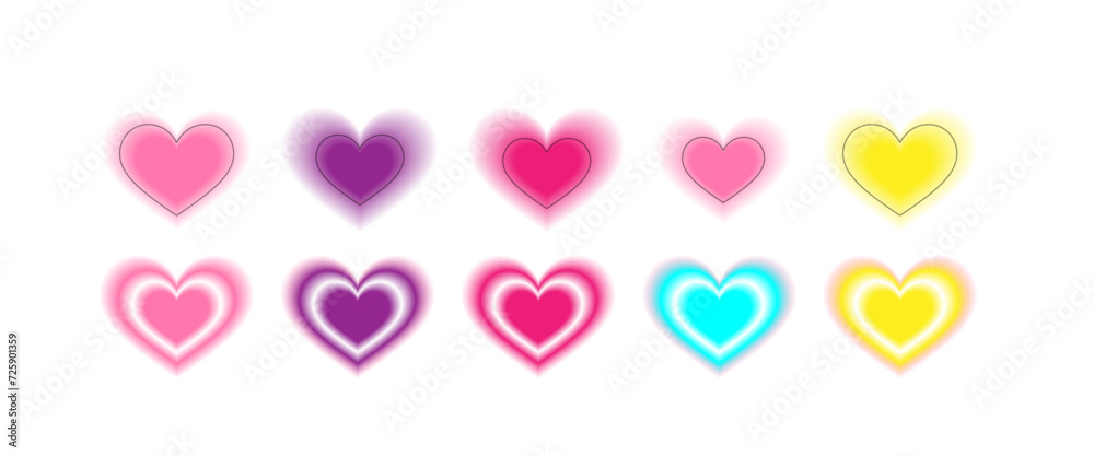 Y2k Valentine day gradient card Blurry heart aura aesthetic element with linear form Trendy girly retro groovy style
