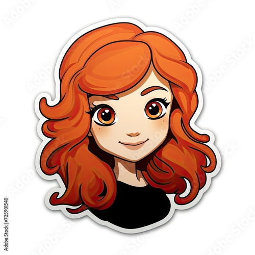 Ginger girl face cartoon sticker illustration, smiling young woman drawing