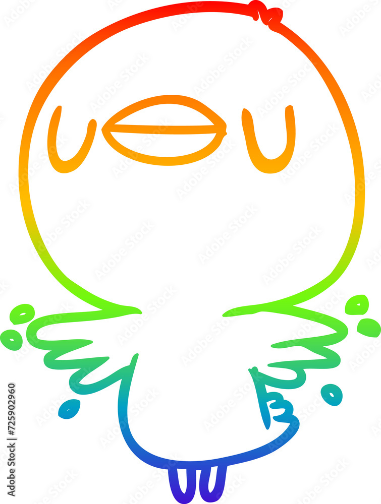 Obraz premium rainbow gradient line drawing cute cartoon chick flapping wings