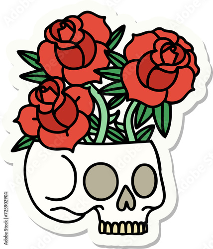 Foto tattoo style sticker of a skull and roses