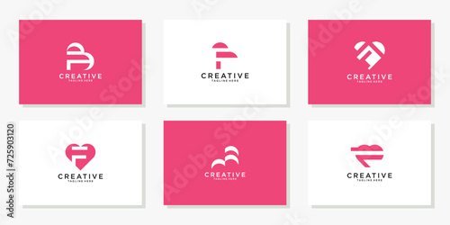 Letter F heart love logo design inspiration