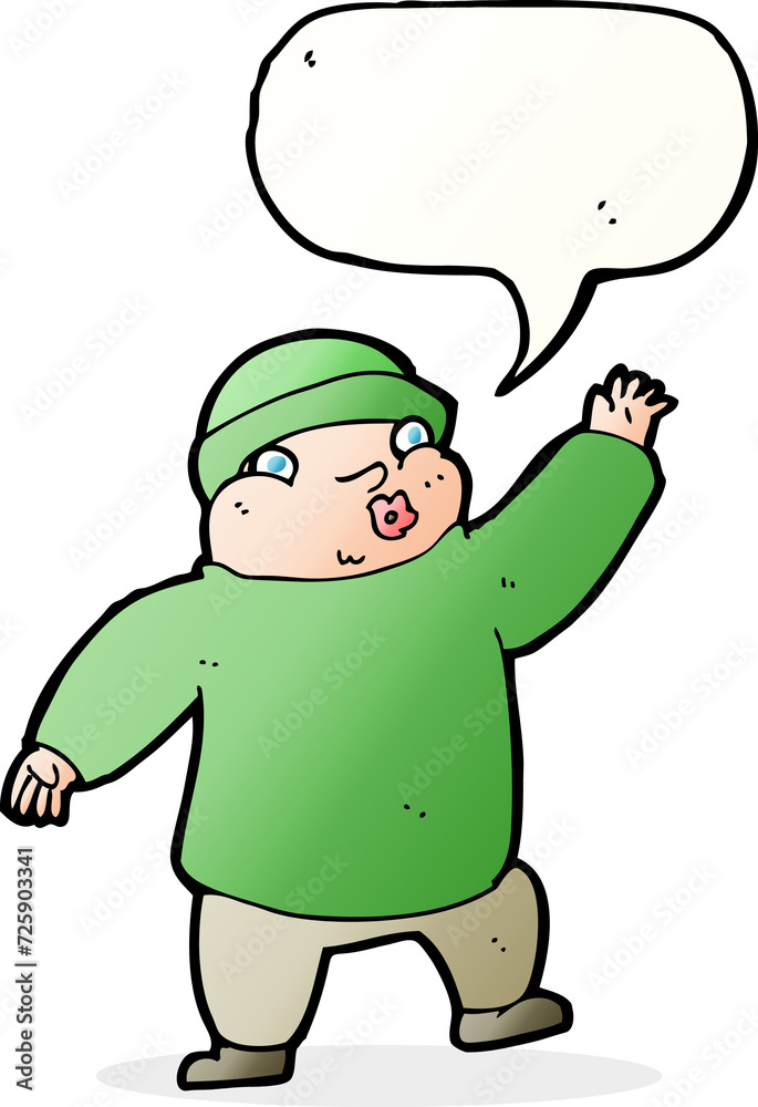 cartoon man in hat waving with speech bubble cartoon man in hat waving with speech bubble