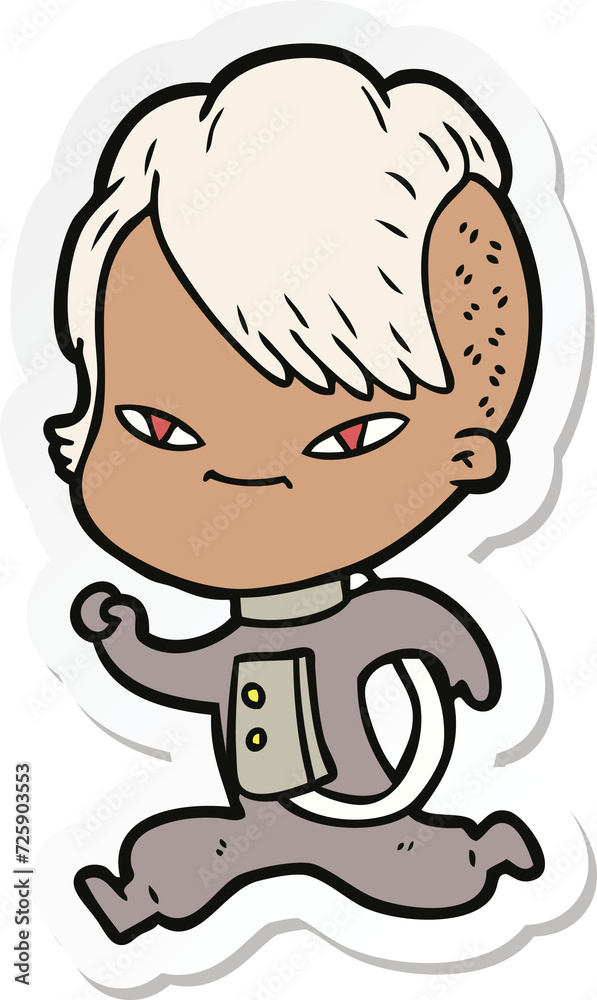 sticker of a cute cartoon girl with hipster haircut sticker of a cute cartoon girl with hipster haircut